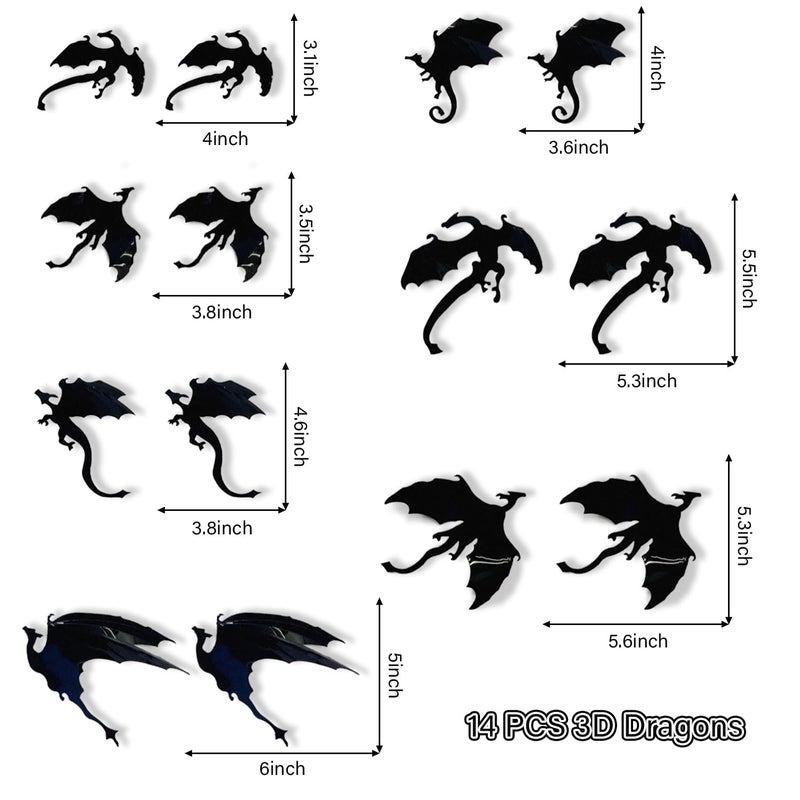 MEFOSS 14 PCS 3D Dragon Wall Decals Creative Dragon PVC Wall Stickers Self-Adhesive Dragon Wall Art Decor for Kids Room Playroom Classroom Holiday Decoration, Black, DD008 - Image 3